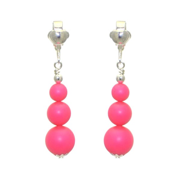 NEON PINK Silver Plated Clip On Earrings