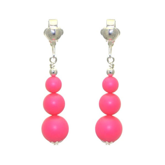 NEON PINK Silver Plated Clip On Earrings