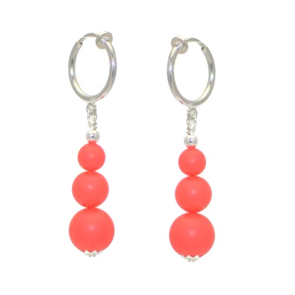 NEON RED CERCEAU Silver Plated Clip On Earrings