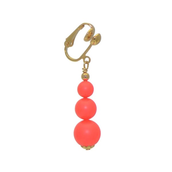 NEON RED Gold Plated Crystal Pearl Clip On Earrings