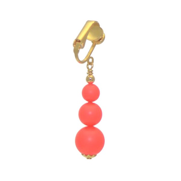 NEON RED Gold Plated Crystal Pearl Clip On Earrings