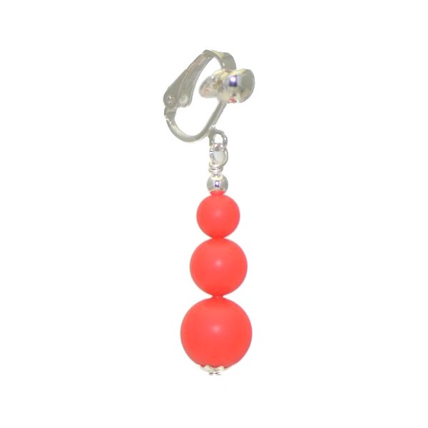 NEON RED Silver Plated Crystal Pearl Clip On Earrings