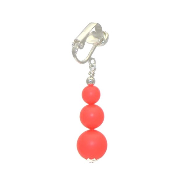 NEON RED Silver Plated Crystal Pearl Clip On Earrings