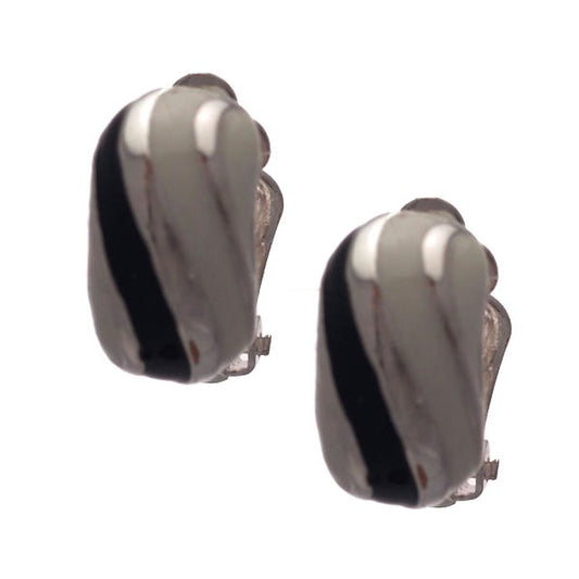 NITIDA Silver tone Black White Half Hoop Clip On Earrings