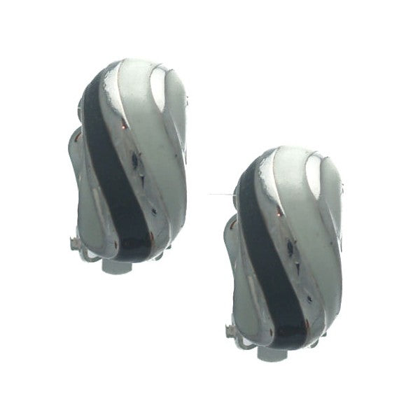 NITIDA Silver tone Grey White Half Hoop Clip On Earrings