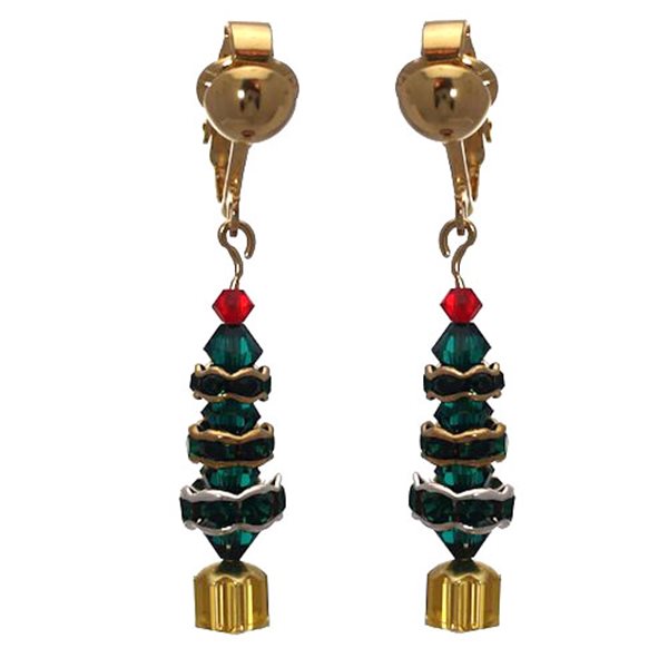 NORWEGIAN SPARKLE Gold Plated Christmas Tree Clip Earrings