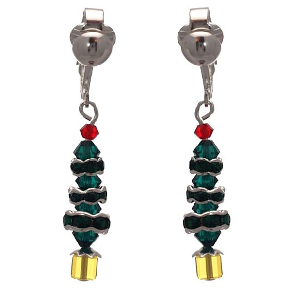 NORWEGIAN SPARKLE Silver Plated Christmas Tree Clip Earrings