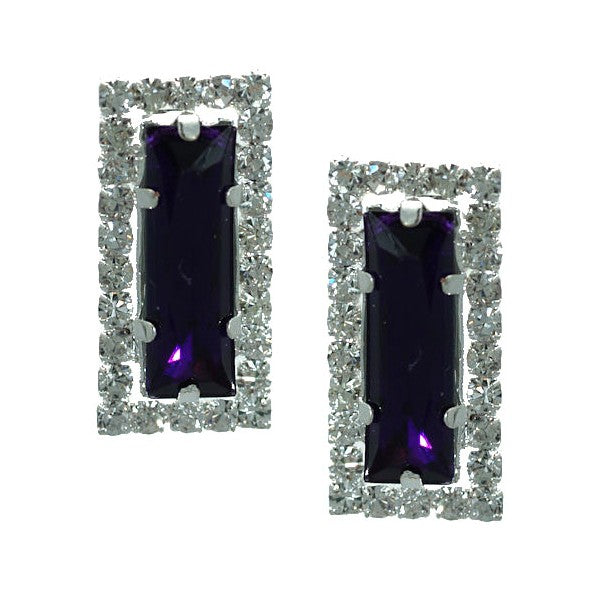 Nydia Silver tone Amethyst Crystal Clip On Earrings