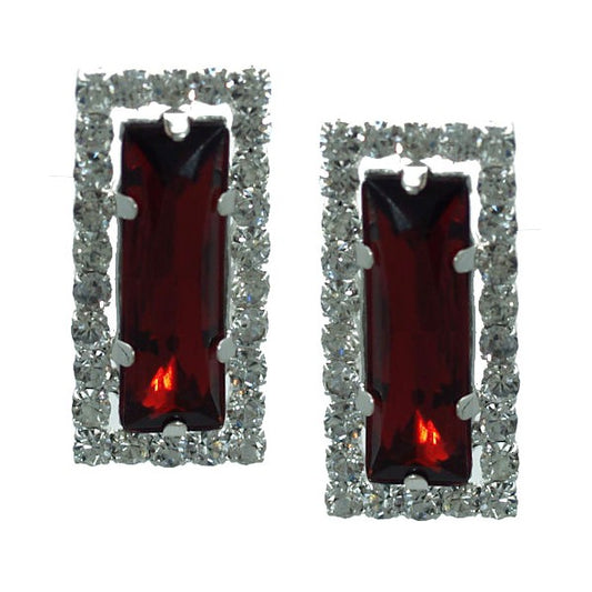 Nydia Silver tone Ruby Crystal Clip On Earrings