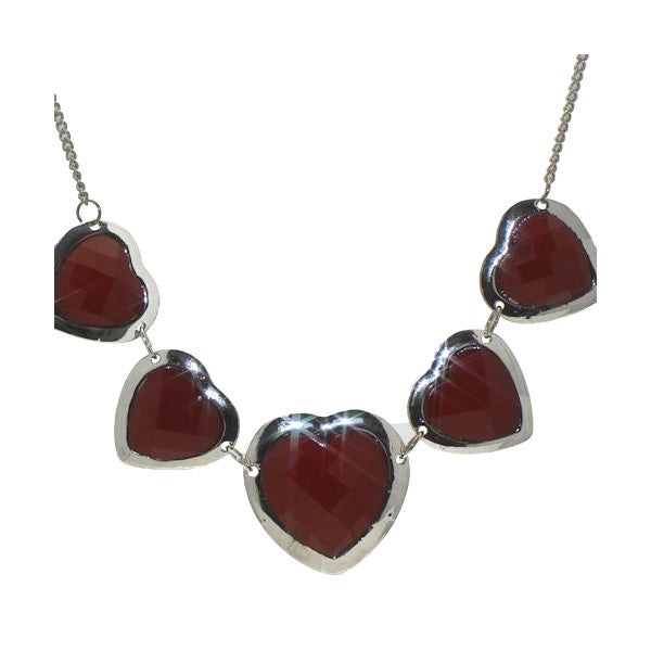 NYNETTE Silver tone Red Hearts Necklace