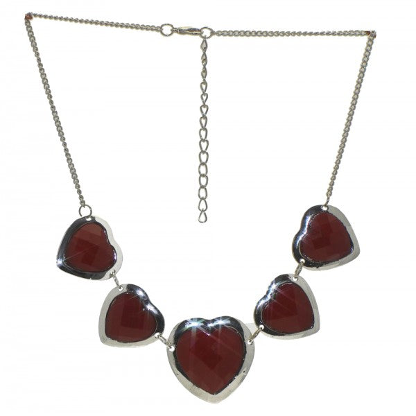 NYNETTE Silver tone Red Hearts Necklace