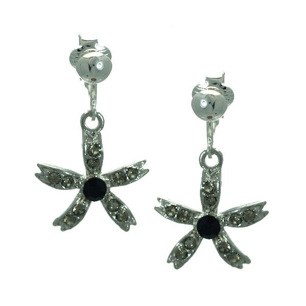 Oasis Silver plated Jet Crystal Flower Clip On Earrings