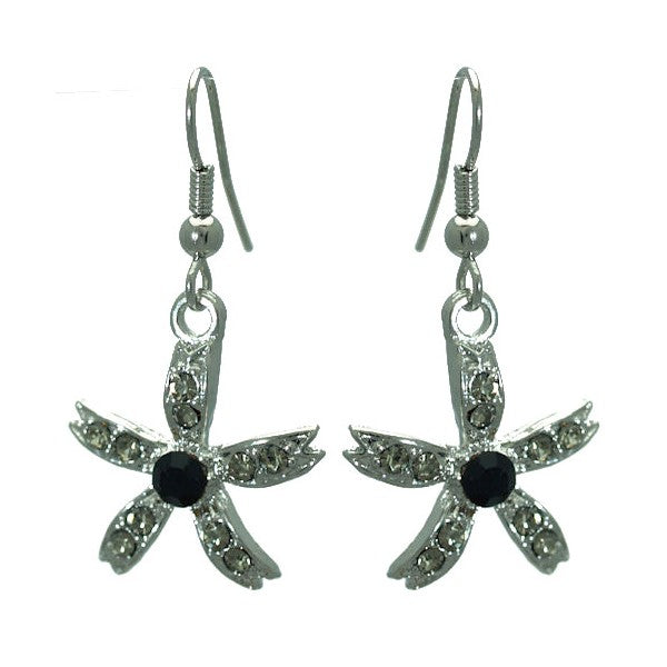 Oasis Silver tone Jet Crystal Flower Hook Earrings