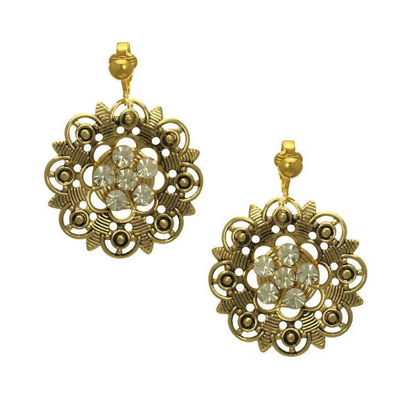 Obesiance Gold plated Crystal Clip On Earrings