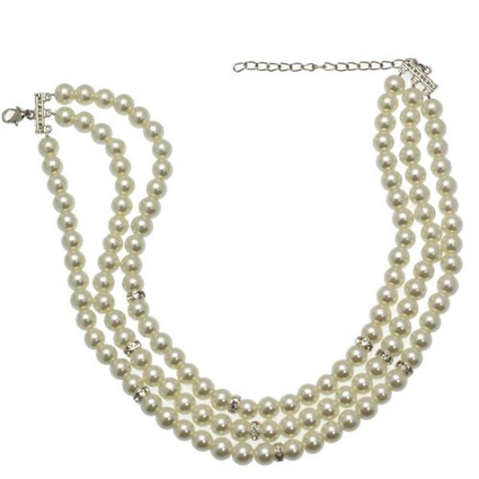 OLIVANA Silver tone Crystal White faux Pearl Choker Necklace