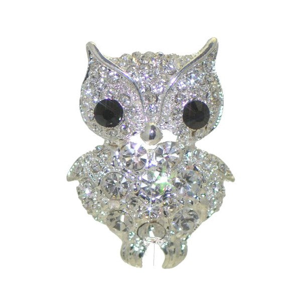 OLLIE Silver tone Crystal Owl Brooch