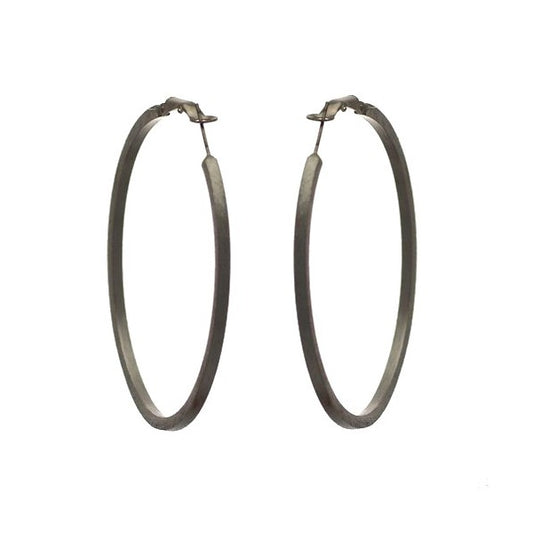 ORBIT SQUARE 60mm Silver Plated Hoop Post Earrings