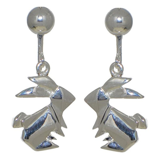 ORIGAMI RABBIT silver plated clip on earrings by VIZ