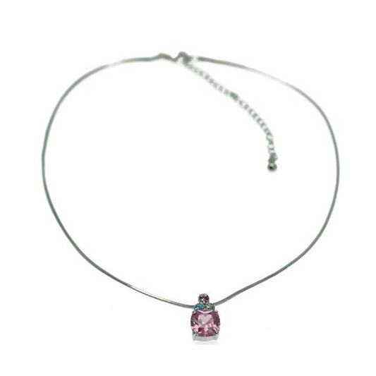 Pallas Silver tone Pink Multi Col Crystal Necklace