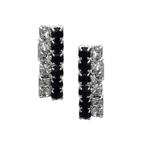 Pantheon Silver tone Jet Clear Crystal Post Earrings