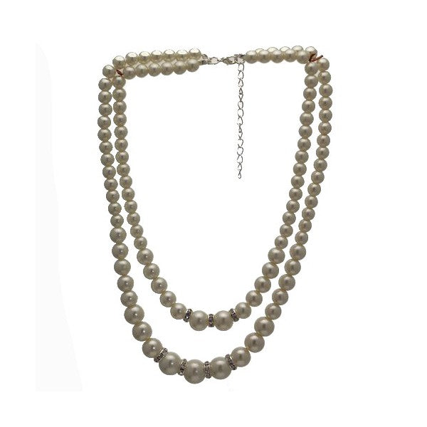 PARADISA Crystal and White faux Pearl Double Strand Necklace