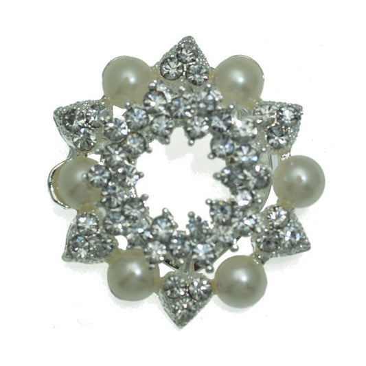 Passiflora Silver tone Crystal faux Pearl Scarf Clip