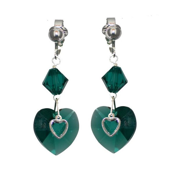 PASSION Silver Plated Emerald Crystal Clip On Earrings