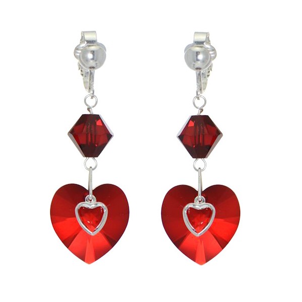 PASSION Silver Plated Siam Heart Crystal Clip On Earrings