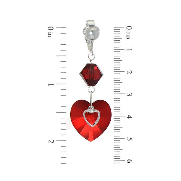 PASSION Silver Plated Siam Heart Crystal Clip On Earrings