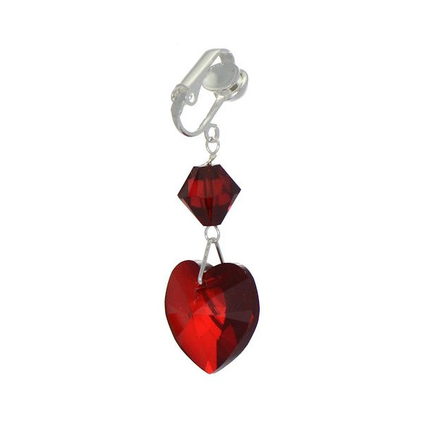 PASSION Silver Plated Siam Heart Crystal Clip On Earrings