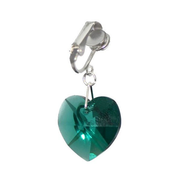 PASSIONATE Silver Plated Emerald Crystal Heart Clip On Earrings