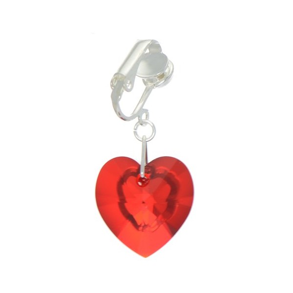 PASSIONATE Silver Plated Siam Heart Crystal Clip On Earrings