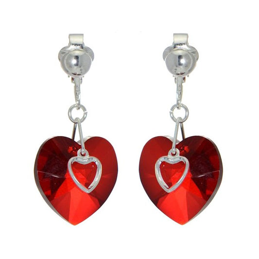 PASSIONATE Silver Plated Siam Heart Crystal Clip On Earrings