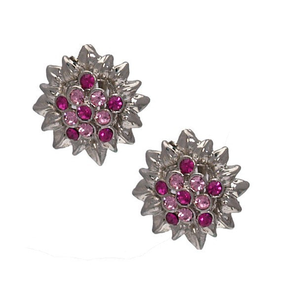 Patina Silver tone Pink Crystal Clip On Earrings