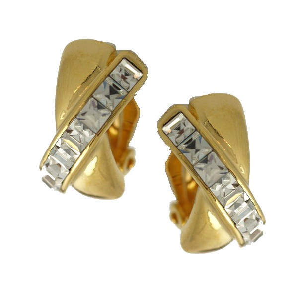 Peachy Gold Plated Crystal Clip On Earrings