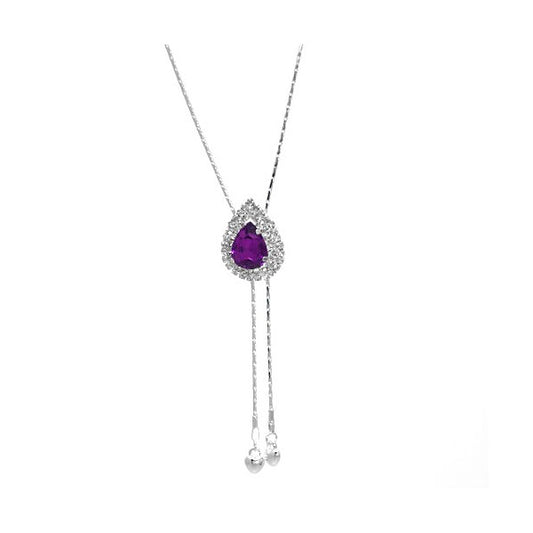 Peardrop Silver Plated Amethyst Crystal Slider Necklace