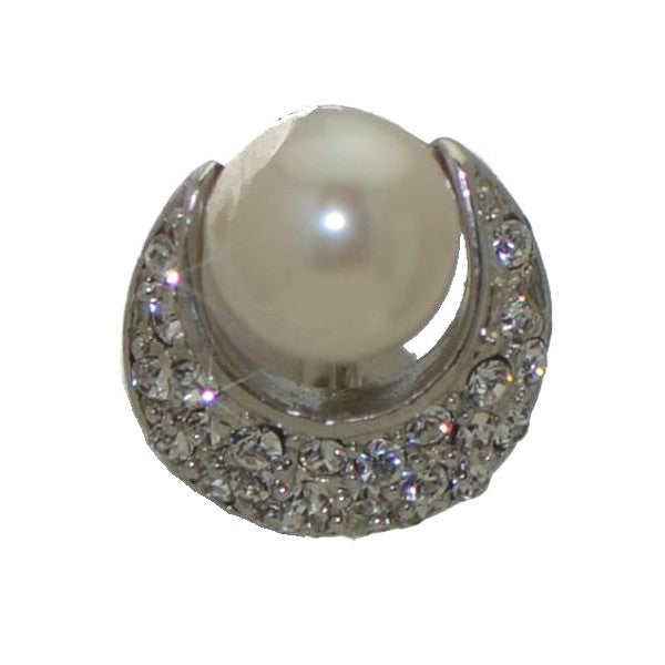 PEARL ECLIPSE Silver Plated Crystal faux Pearl Clip On Earrings by Rodney