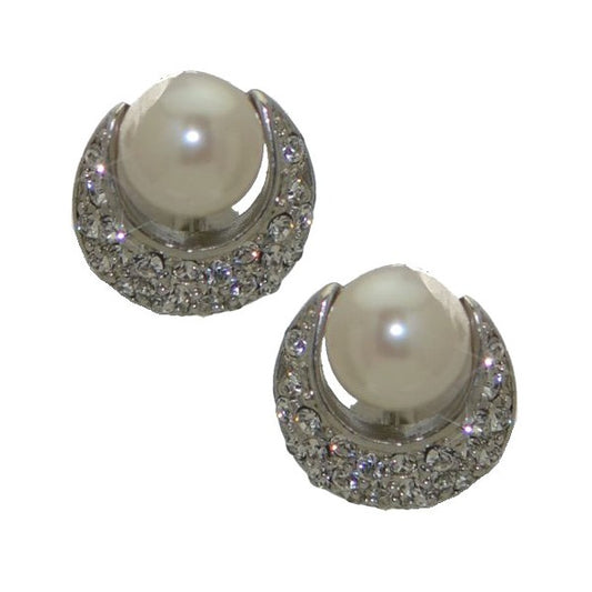 PEARL ECLIPSE Silver Plated Crystal faux Pearl Clip On Earrings by Rodney