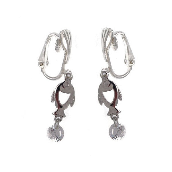 Pin-Yin Silver Plated Crystal Fish Pierced Earrings