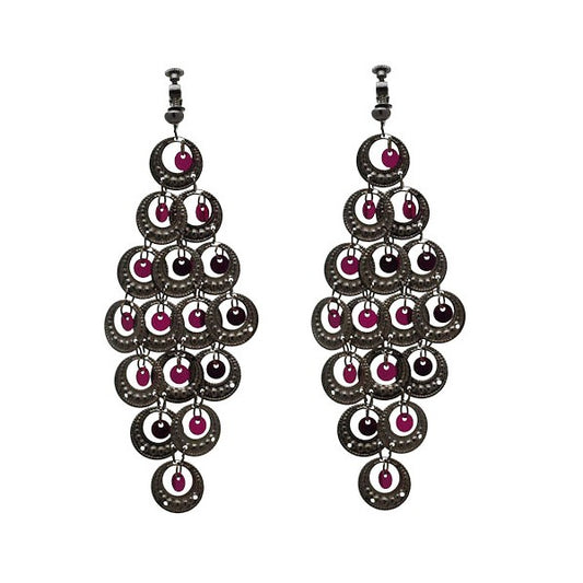 Pleasures Antique Silver tone Fuchsia Sparkle Clip On Earrings