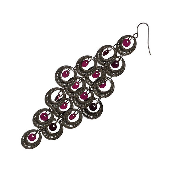 Pleasures Antique Silver tone Fuchsia Sparkle Hook Earrings