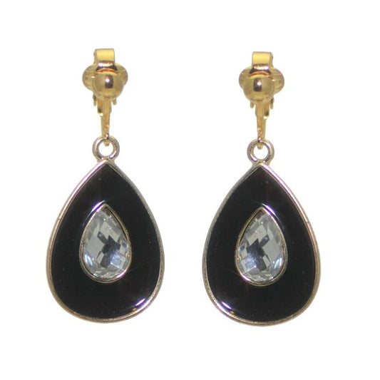 PLUNKSNA Gold plated Black Crystal Clip On Earrings