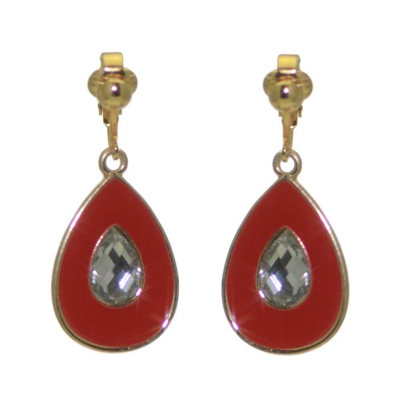 PLUNKSNA Gold plated Red Crystal Clip On Earrings