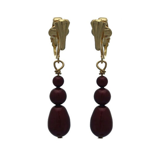 PORTIA Gold Plated Bordeaux Glass Bead Clip On Earring