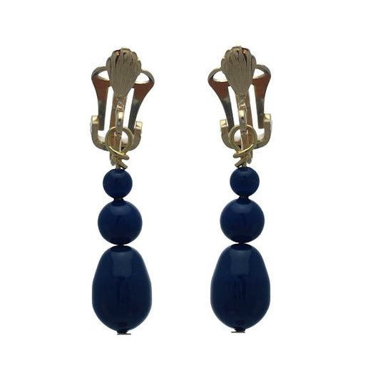 PORTIA Gold Plated Dark Lapis Glass Bead Clip On Earrings