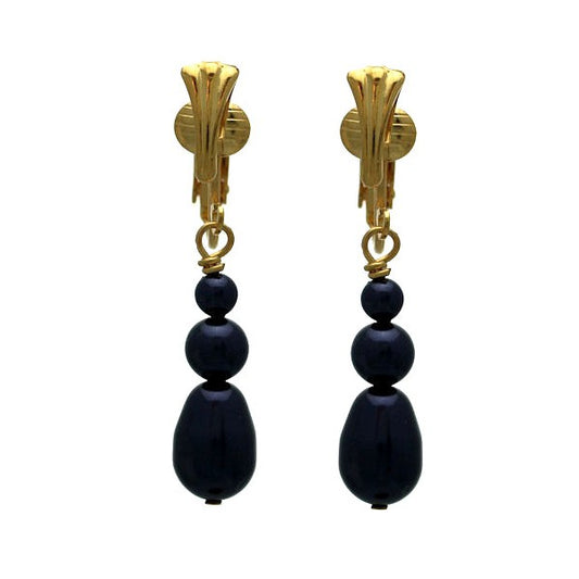 PORTIA Gold Plated Deep Purple Glass Bead Clip On Earrings