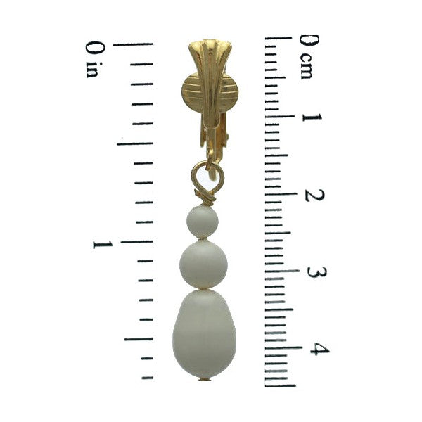 PORTIA Gold Plated Ivory Glass Bead Clip On Earrings