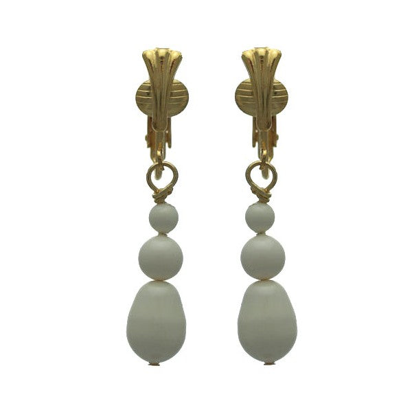 PORTIA Gold Plated Ivory Glass Bead Clip On Earrings