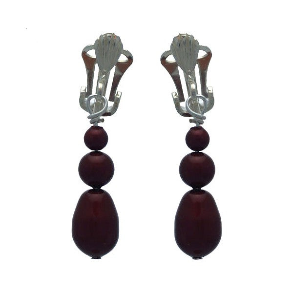 PORTIA Silver Plated Bordeaux Glass Bead Clip On Earrings