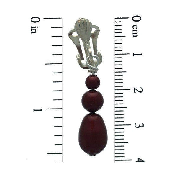 PORTIA Silver Plated Bordeaux Glass Bead Clip On Earrings